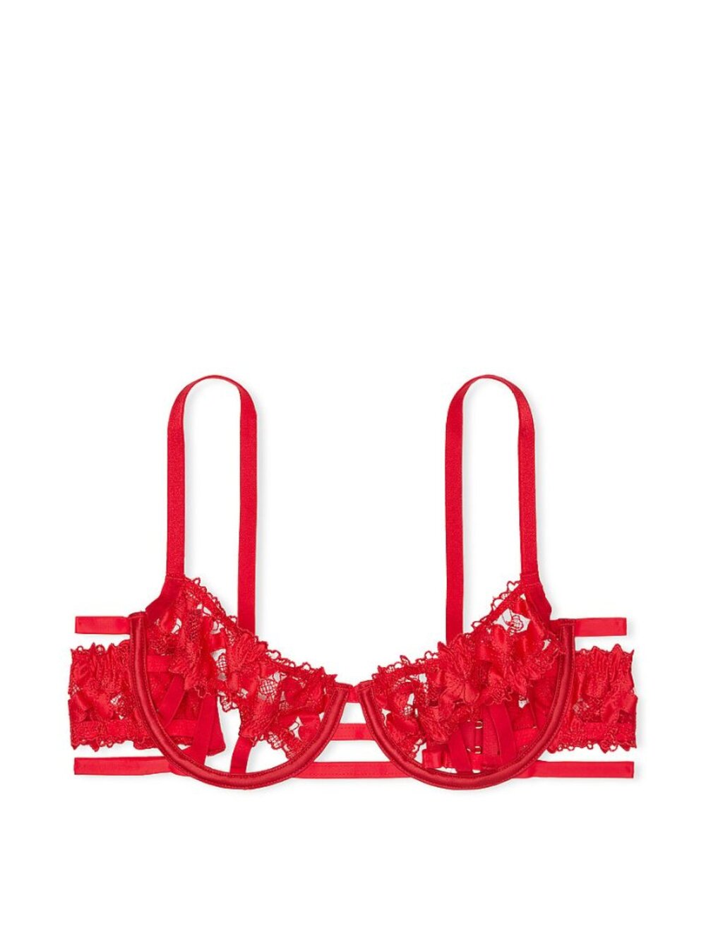 Victoria's Secret Ziggy Glam Floral Embroidery Strappy Open-Cup Bra 36DD NWT
